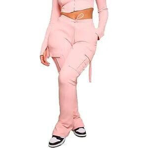 Molisry Womens Cargo Sweatpants High Waisted Split Hem Bell Bottom